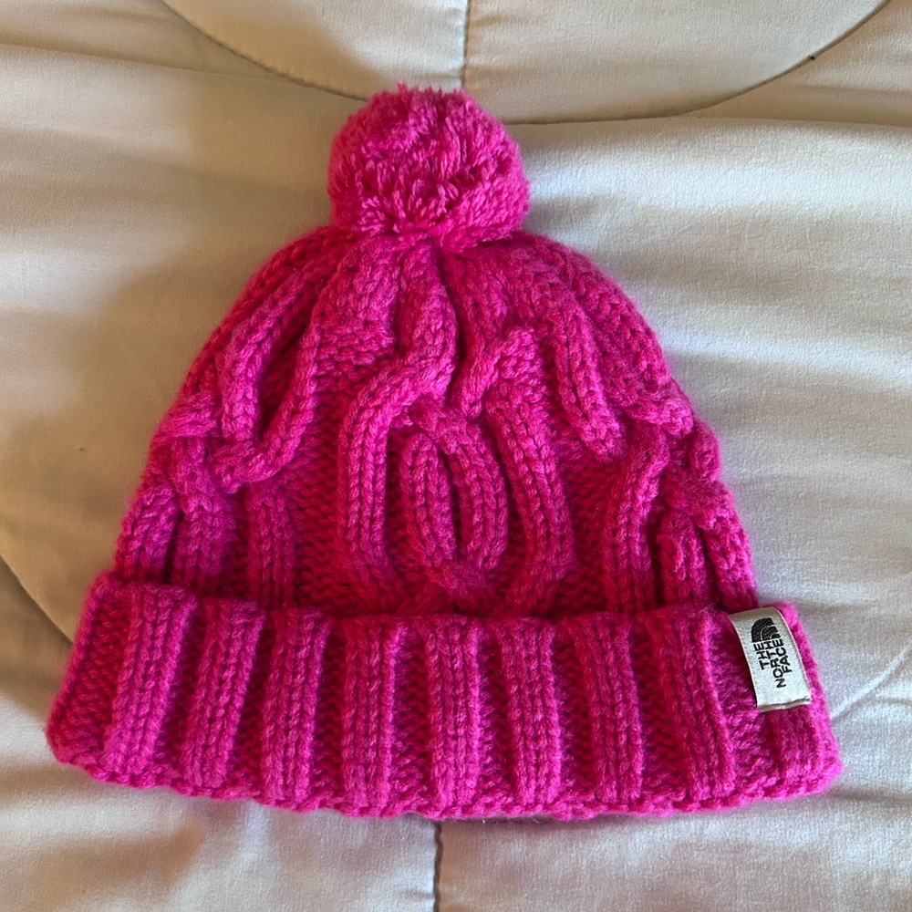 The North Face Pink Cable Knit hat